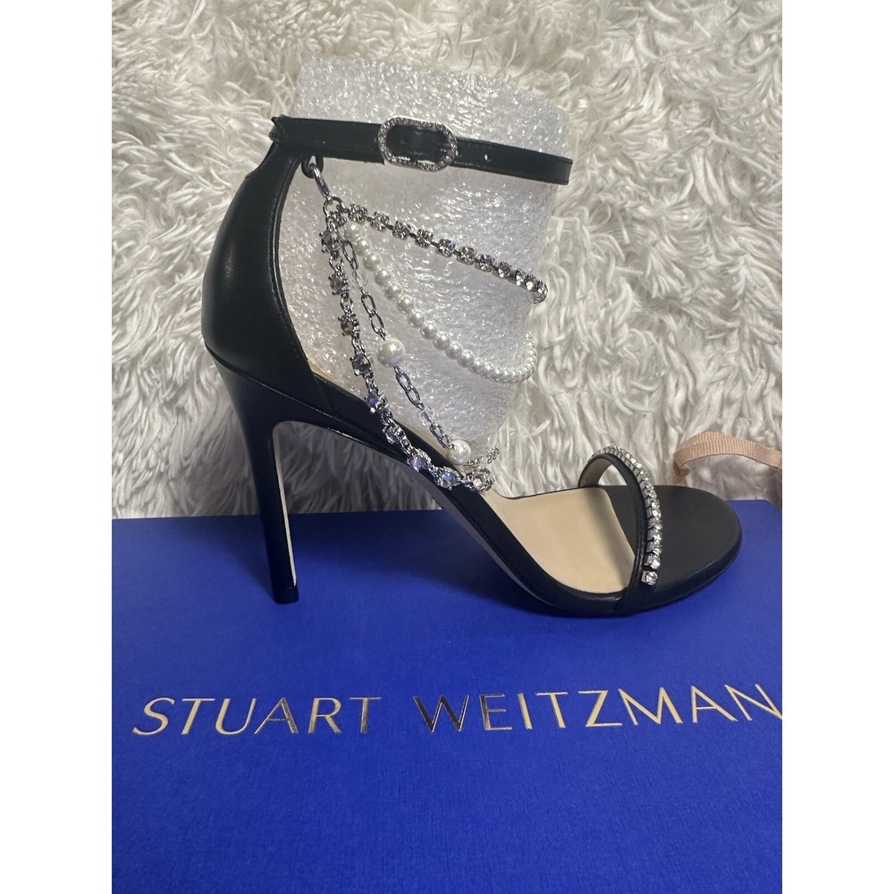 Stuart Weitzman Nudist‎ Crystal Embellish Pearl Drop Heels Black 5
